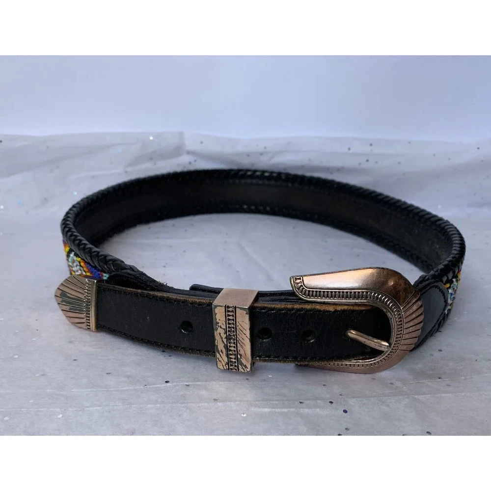Vintage LL Bean Bauer 1991 Mens Genuine Leather Southwestern Beaded Belt EUC!